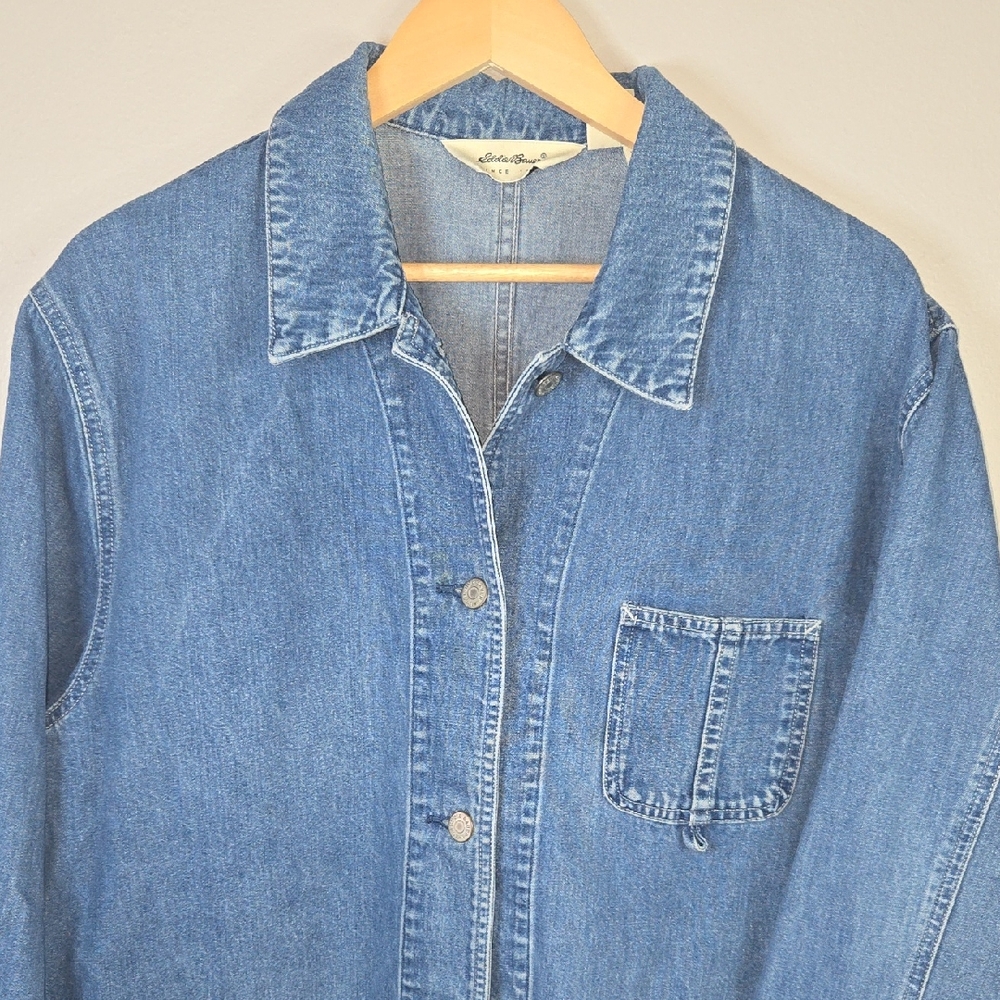 Eddie Bauer Women's Large Barn Style Longer  Denim Jacket with 3/4 Length Sleeve